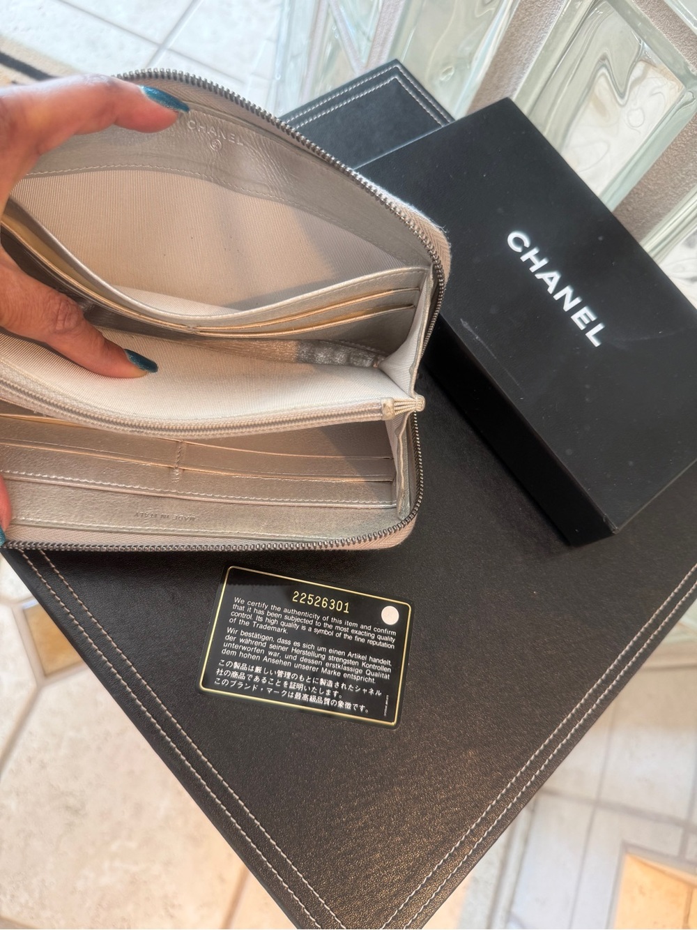 CHANEL Black Chevron Zip-Around Leather Lambskin Long Wallet with Silver CC Logo - Picture 6 of 16